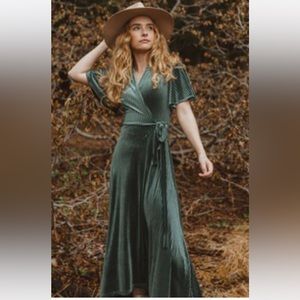 Green velvet wrap dress